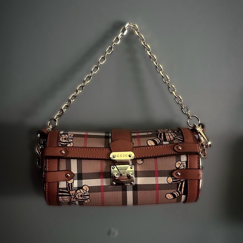 Brown Plaid Chain Shoulder Bag
